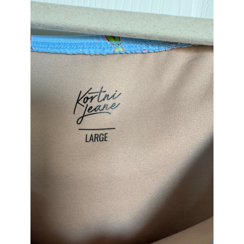 New w/o Tags ! Kortni Jeane Ruffled Around Swimsuit Top Blue Yellow Lemon Sz L - Picture 4 of 5